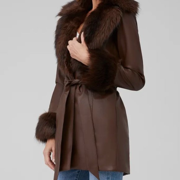 SHOW ME YOUR MUMU PENNY LANE COAT Cocoa Faux Leather Size : M - Picture 3 of 7